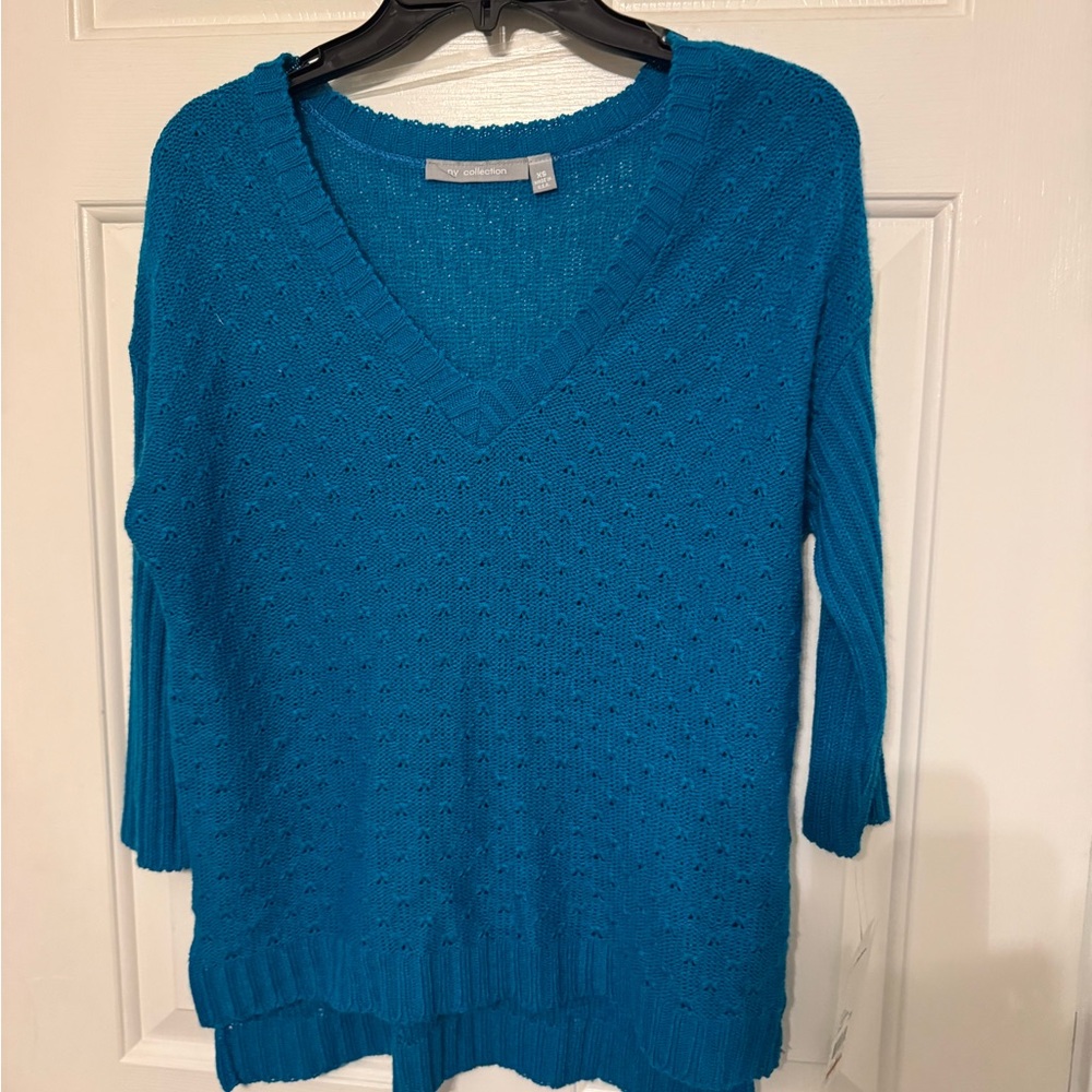 NY Collection Teal V-Neck Sweater
